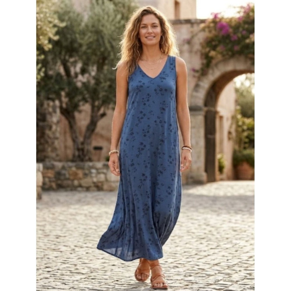 Gap Long‎ Blue Short Sleeve V-Neck Dress XS Vintage Maxi Dress